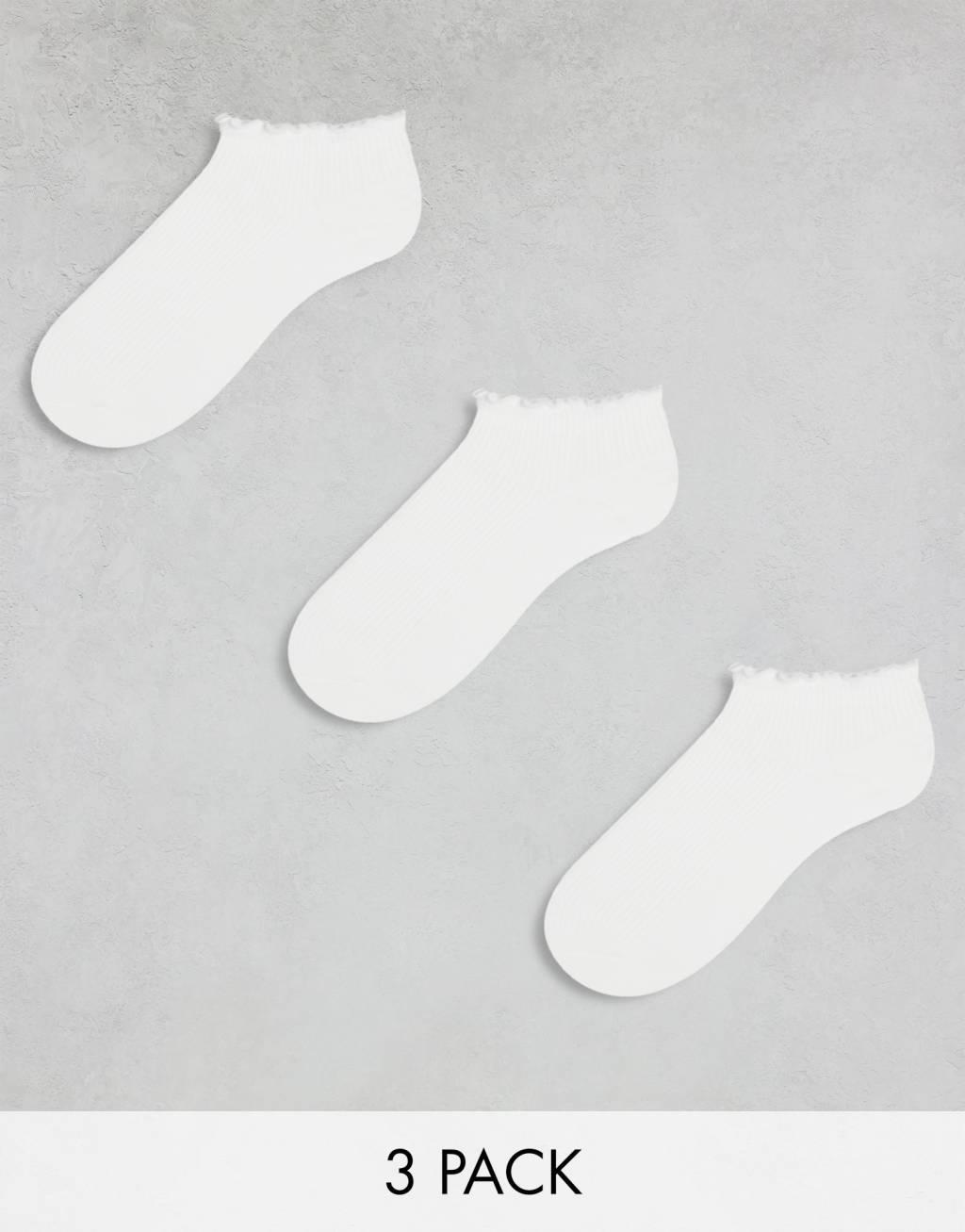 Monki 3-pack ruffle footsie socks in white Product Image