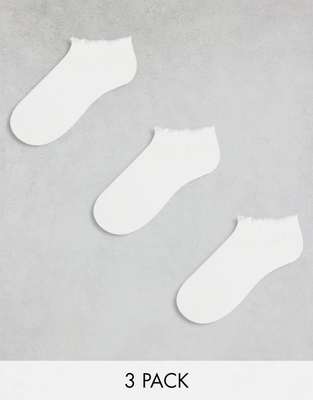 Monki 3-pack ruffle footsie socks in white Product Image