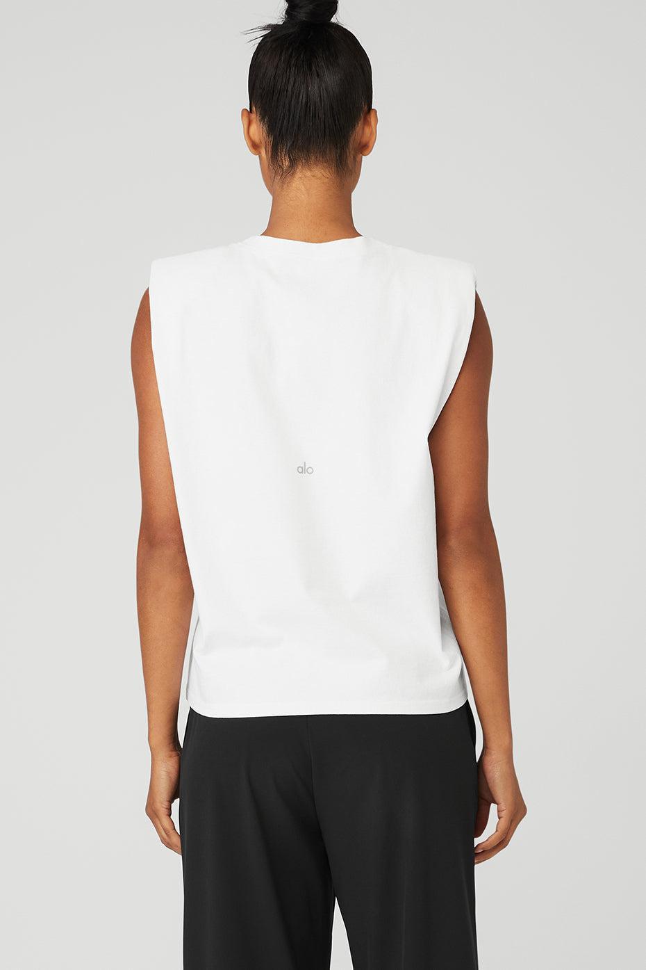 Headliner Shoulder Pad Sleeveless Tee - White Product Image