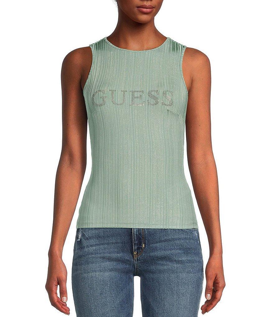 Guess Sleeveless Christina Metallic Loose-Rib Tank Top Product Image