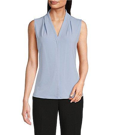 Calvin Klein Matte Jersey V-Neck Shoulder Pleat Sleeveless Top Product Image