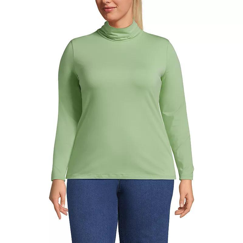 Plus Size Lands End Lightweight Fitted Long Sleeve Turtleneck, Womens Cobalt Blue Grey Product Image