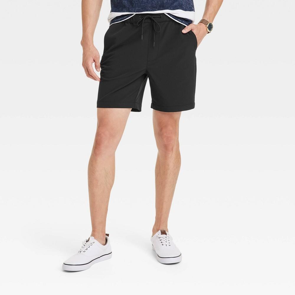 Mens 7 Woven Tech E-Waist Pull-On Shorts - Goodfellow & Co Black L Product Image