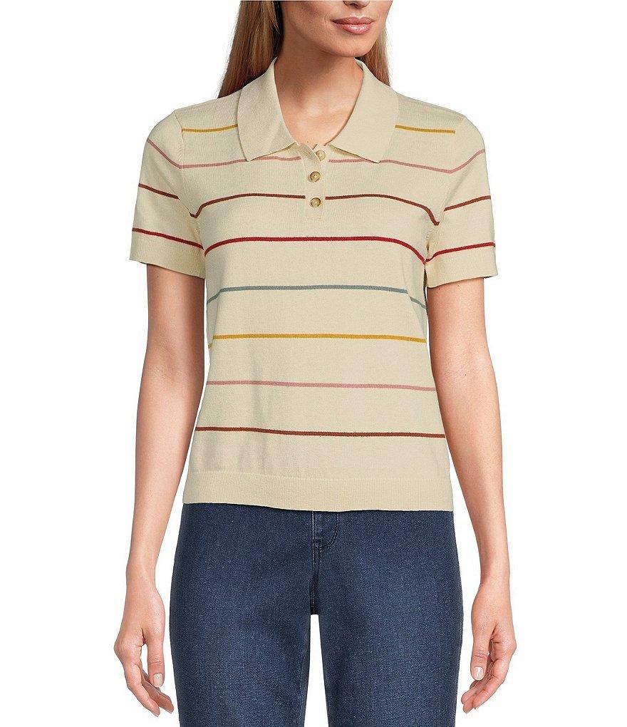 Pendleton Short Sleeve Multi Striped Polo Cashmere Sweater Product Image