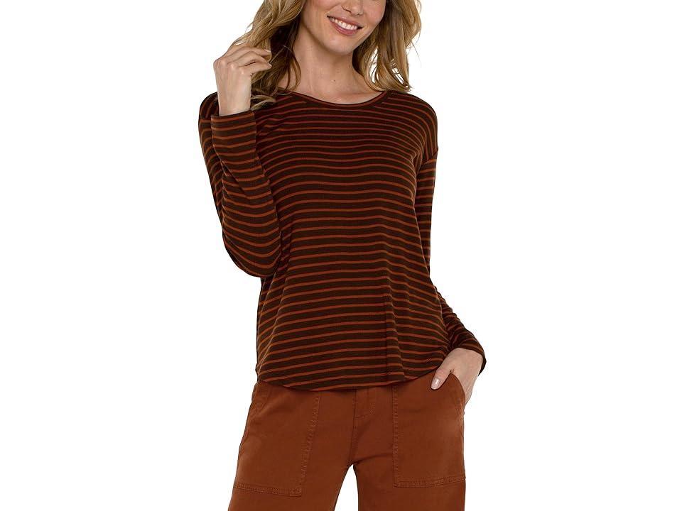 Liverpool Los Angeles Long Sleeve Drop Shoulder Scoop Neck Rib Knit Top (Tumeric Stripe) Women's Clothing Product Image