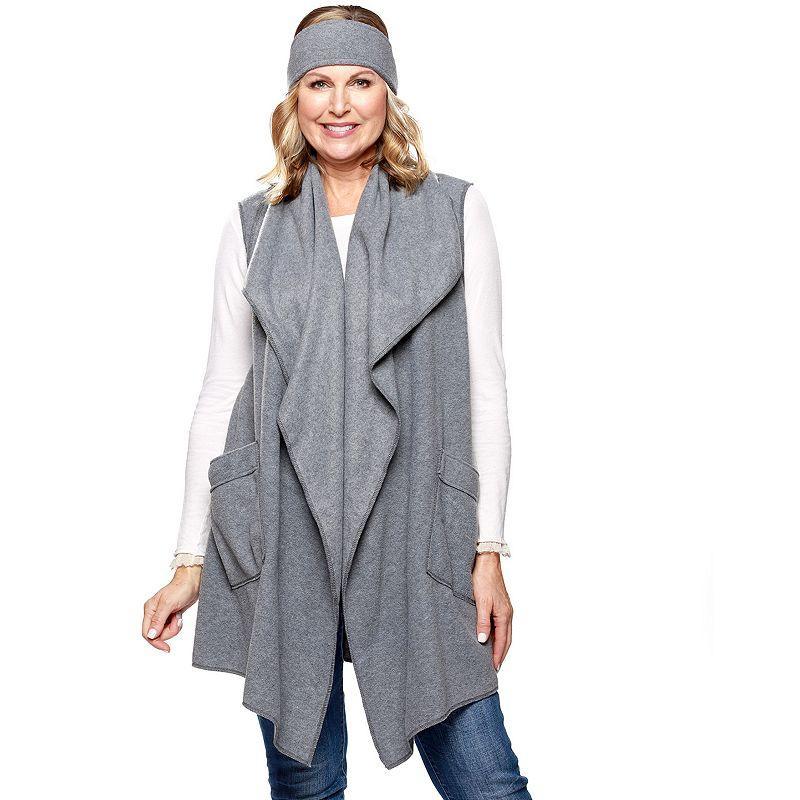 Womens Le Moda Solid Knit Fleece Vest with Matching Headband, Grey Product Image