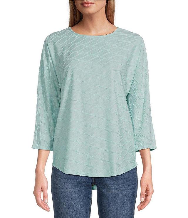 Leo & Nicole Textured Knit Crew Neck 3/4 Dolman Sleeve High-Low Top Product Image