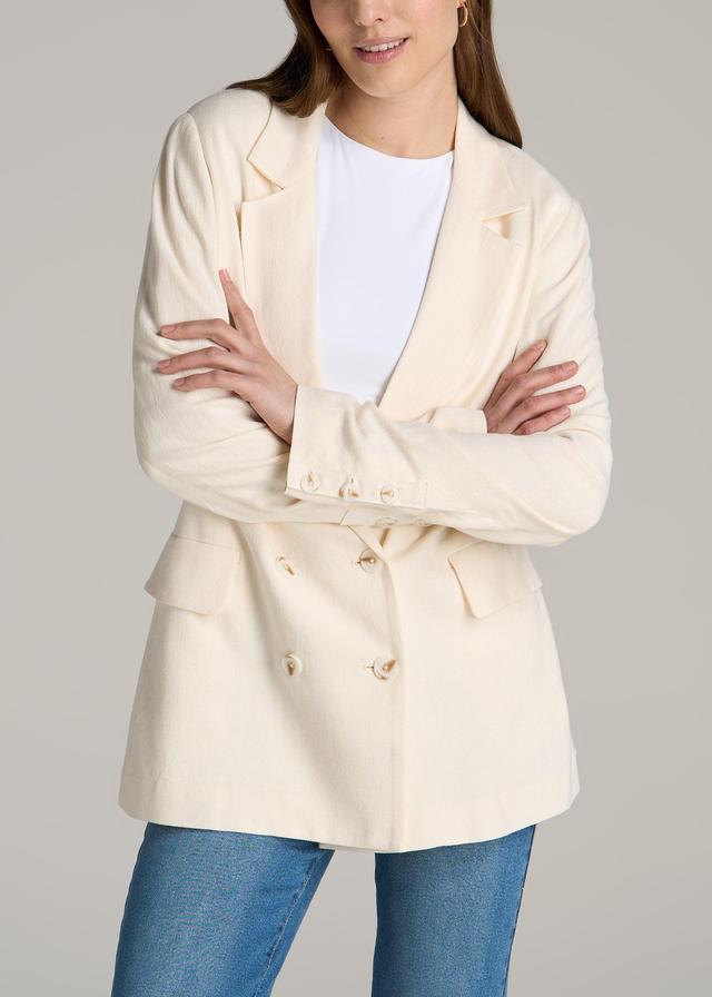 Linen Blend Tie Back Blazer For Tall Women in White Alyssum Female Product Image