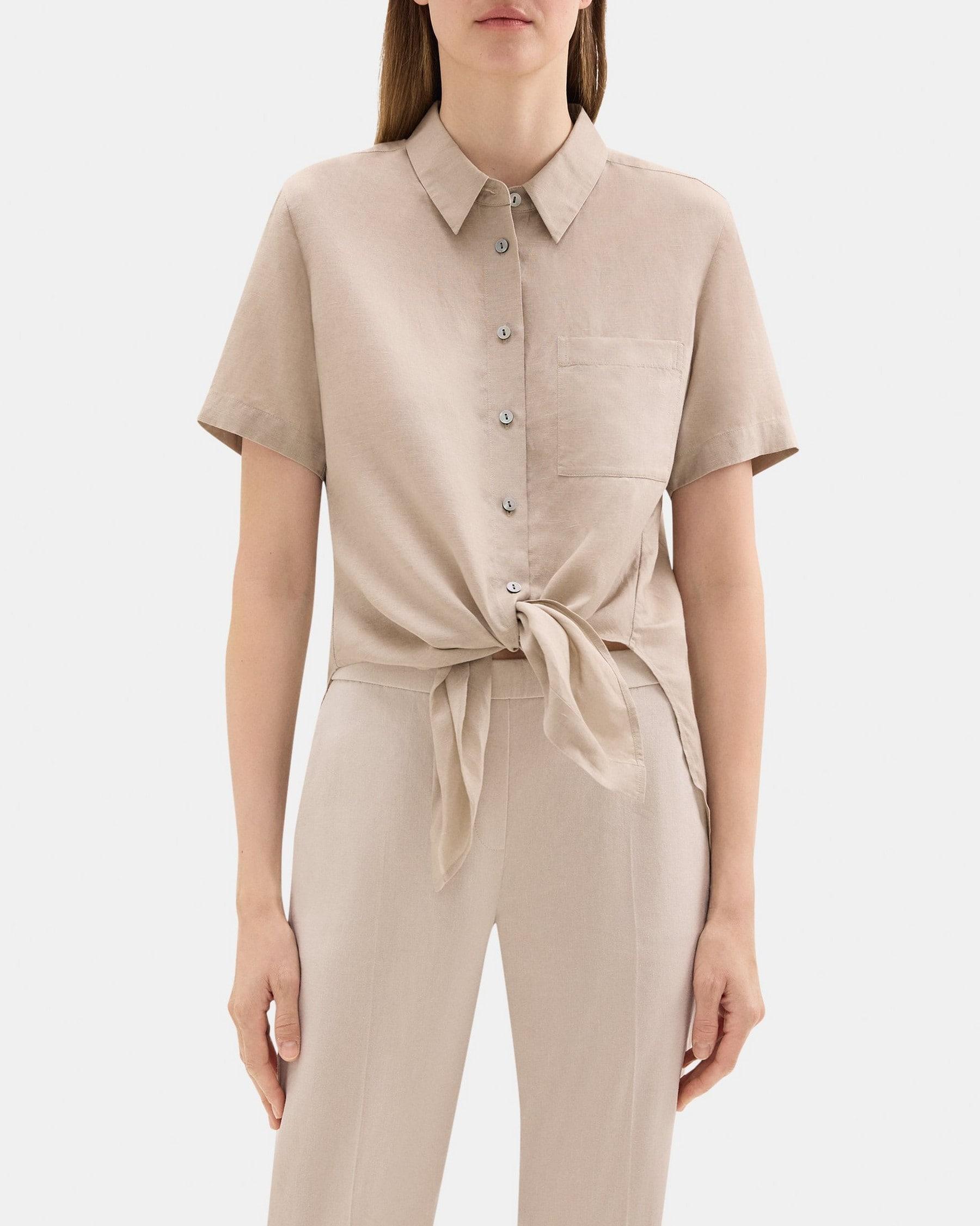 Tie-Front Shirt in Linen-Tencel product image