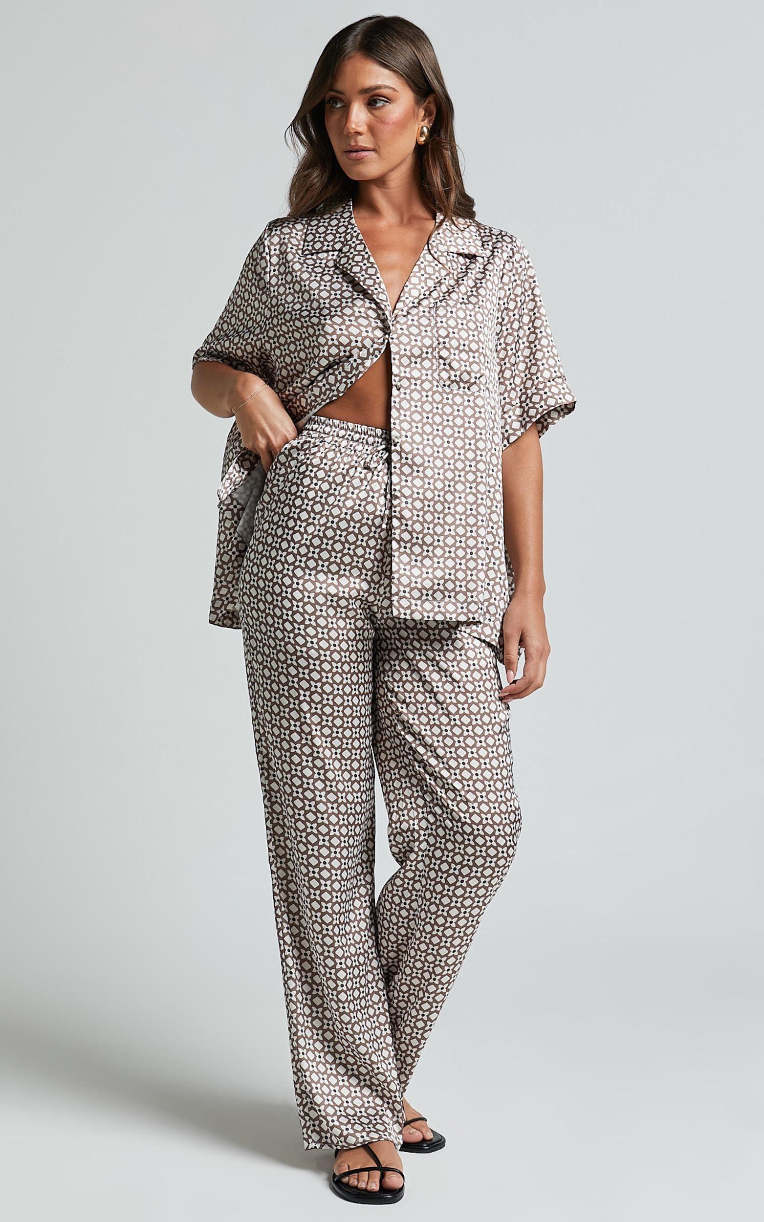 Rosetti Pants - Mid Waisted Elastic Waist Relaxed Pants in Tessara Geometric Print Product Image