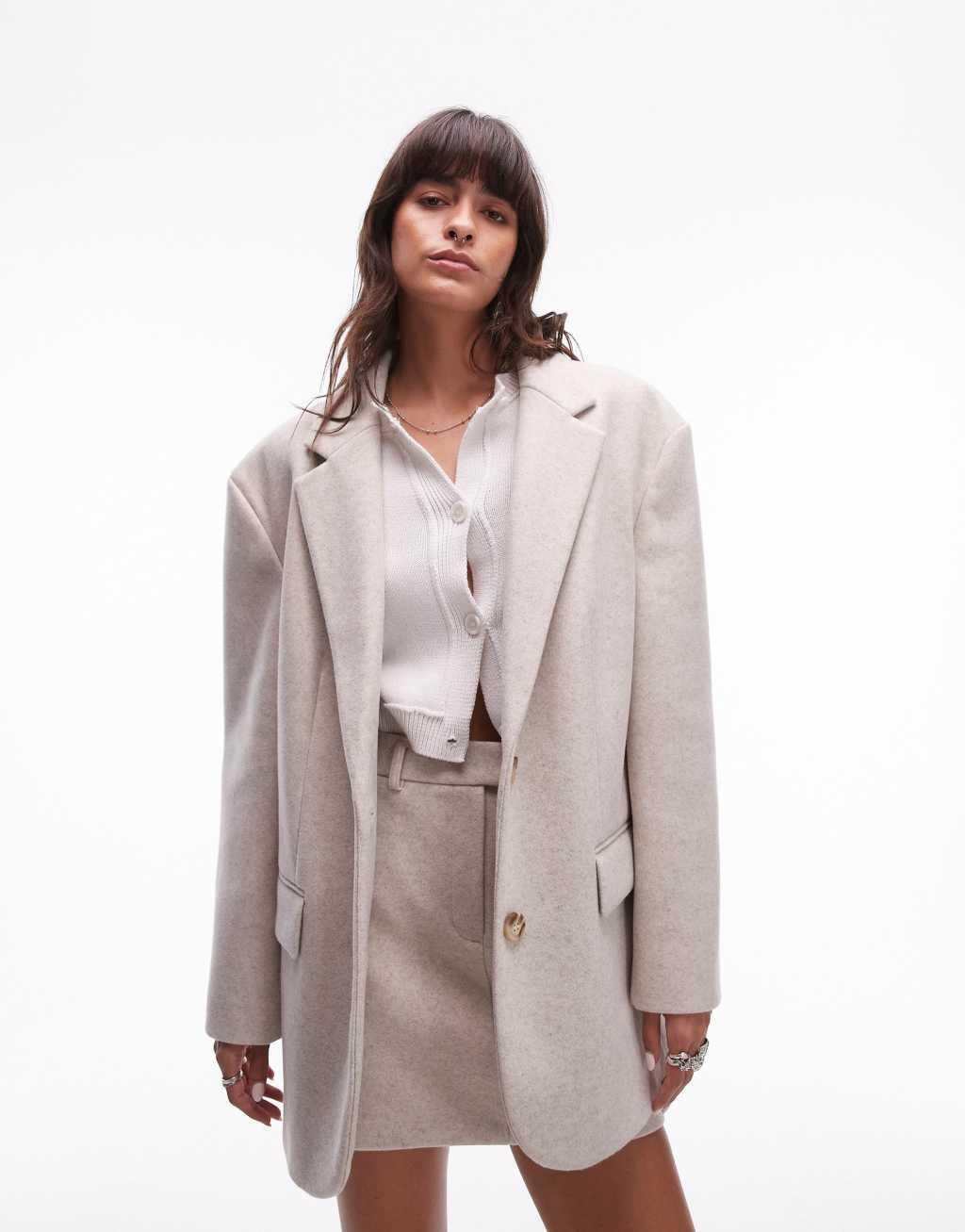 Topshop wool mix blazer coat in oatmeal Product Image