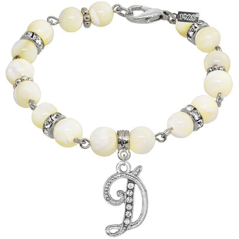 1928 Silver Tone Mother-of-Pearl & Simulated Crystal Initial Bracelet, Womens Product Image