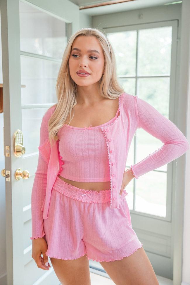 At This Time Pink Pointelle Lounge Cami and Cardigan Product Image