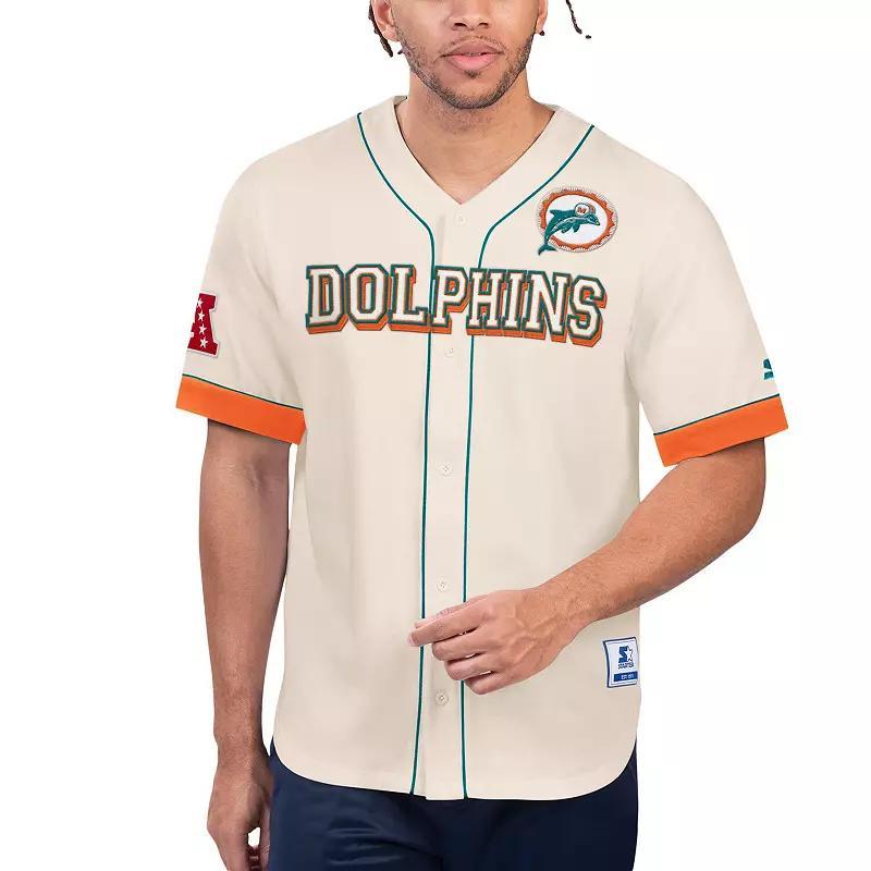 Mens Starter Cream Miami Dolphins Relay Vintage Full-Button Baseball Top Product Image