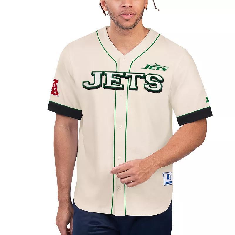 Mens Starter Cream New York Jets Relay Vintage Full-Button Baseball Top Product Image