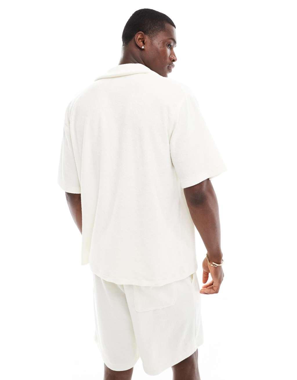 Jack & Jones Premium oversized terrycloth shirt in white - part of a set Product Image