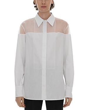 Womens Poplin Cotton Sheer Yoke Tuxedo Shirt Product Image