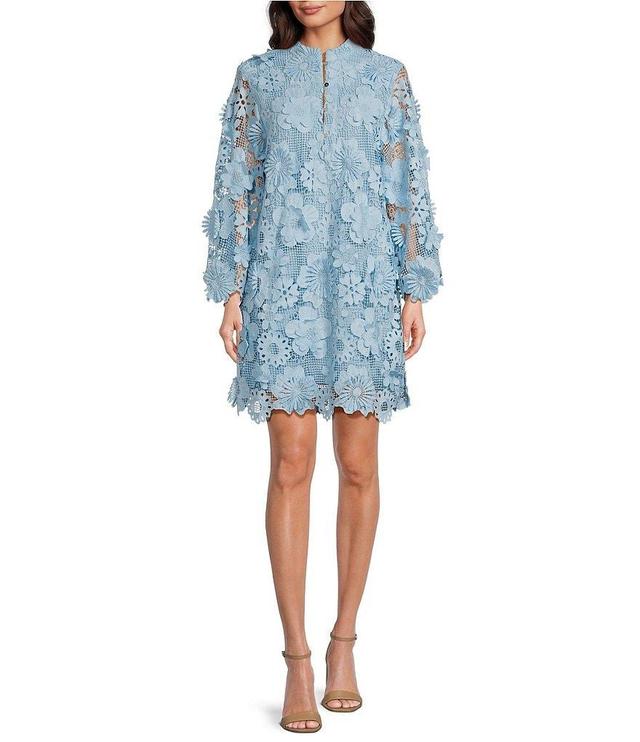 J. Marie Seraphina Floral 3D Lace Split V-Neck Button Up Long Sleeve Shift Dress Product Image