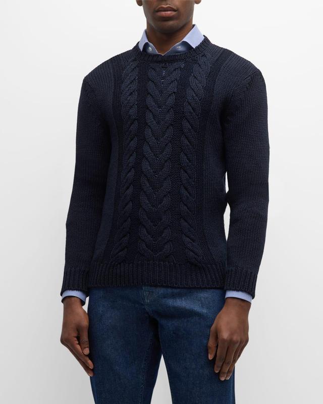 Mens Silk-Cotton Cable Knit Crewneck Sweater Product Image