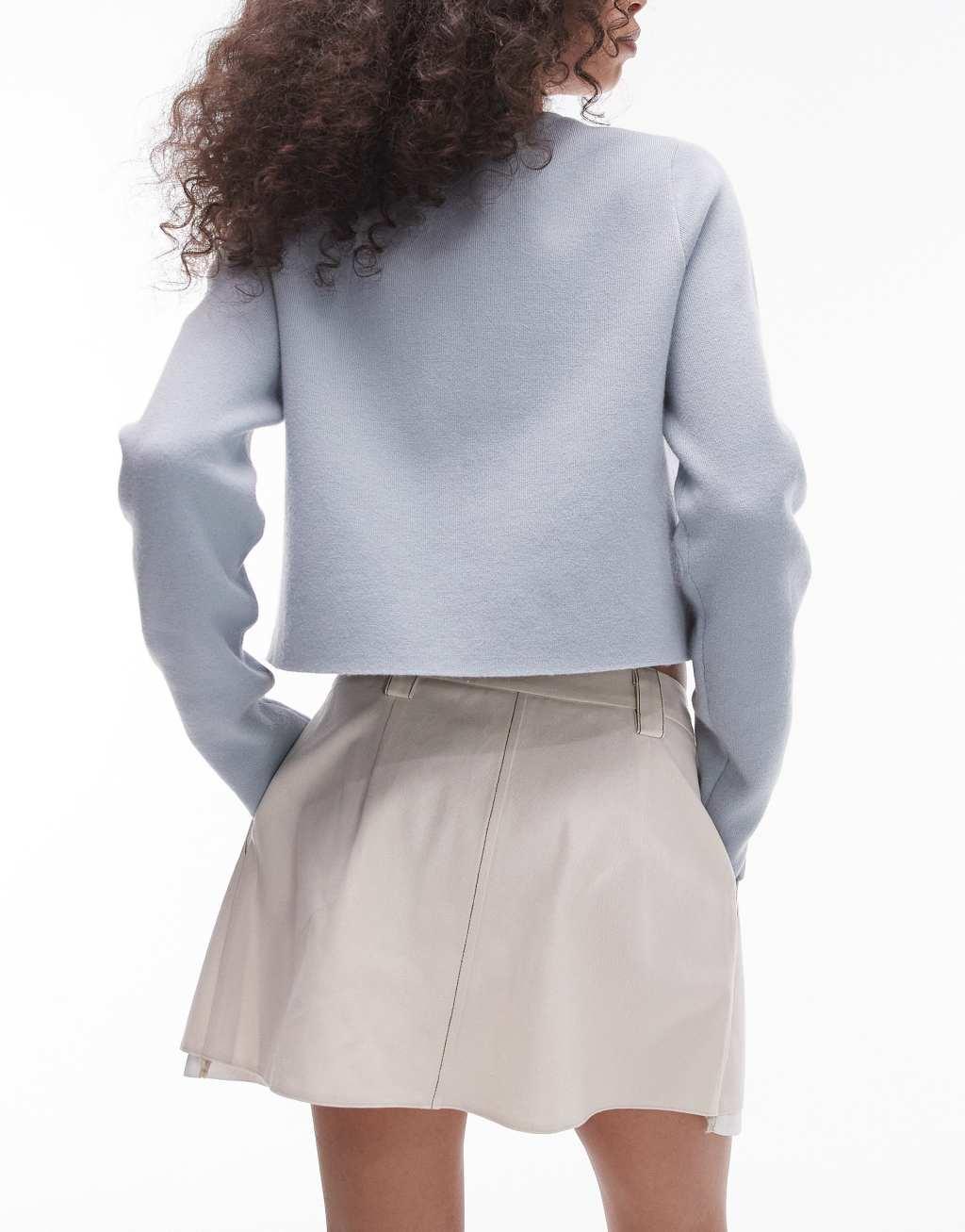 Topshop low rise twill pleat mini skirt with poplin exposed pockets in ivory Product Image