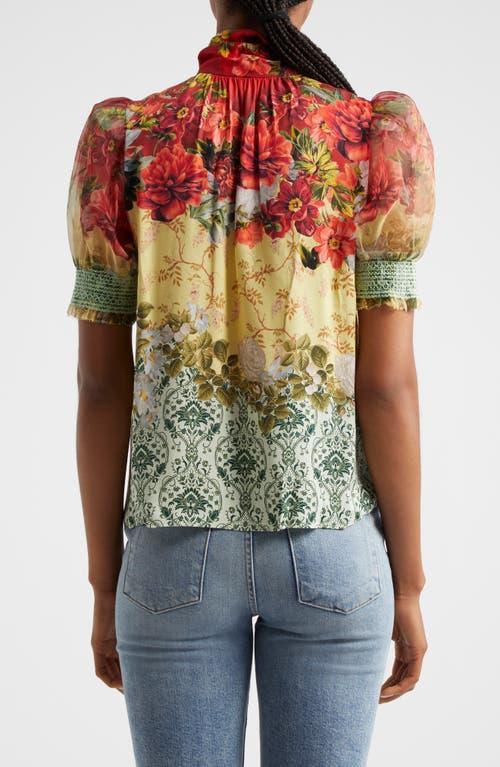 ALICE AND OLIVIA Brentley Tie Neck Puff Sleeve Blouse In Multicoloured 1 Product Image