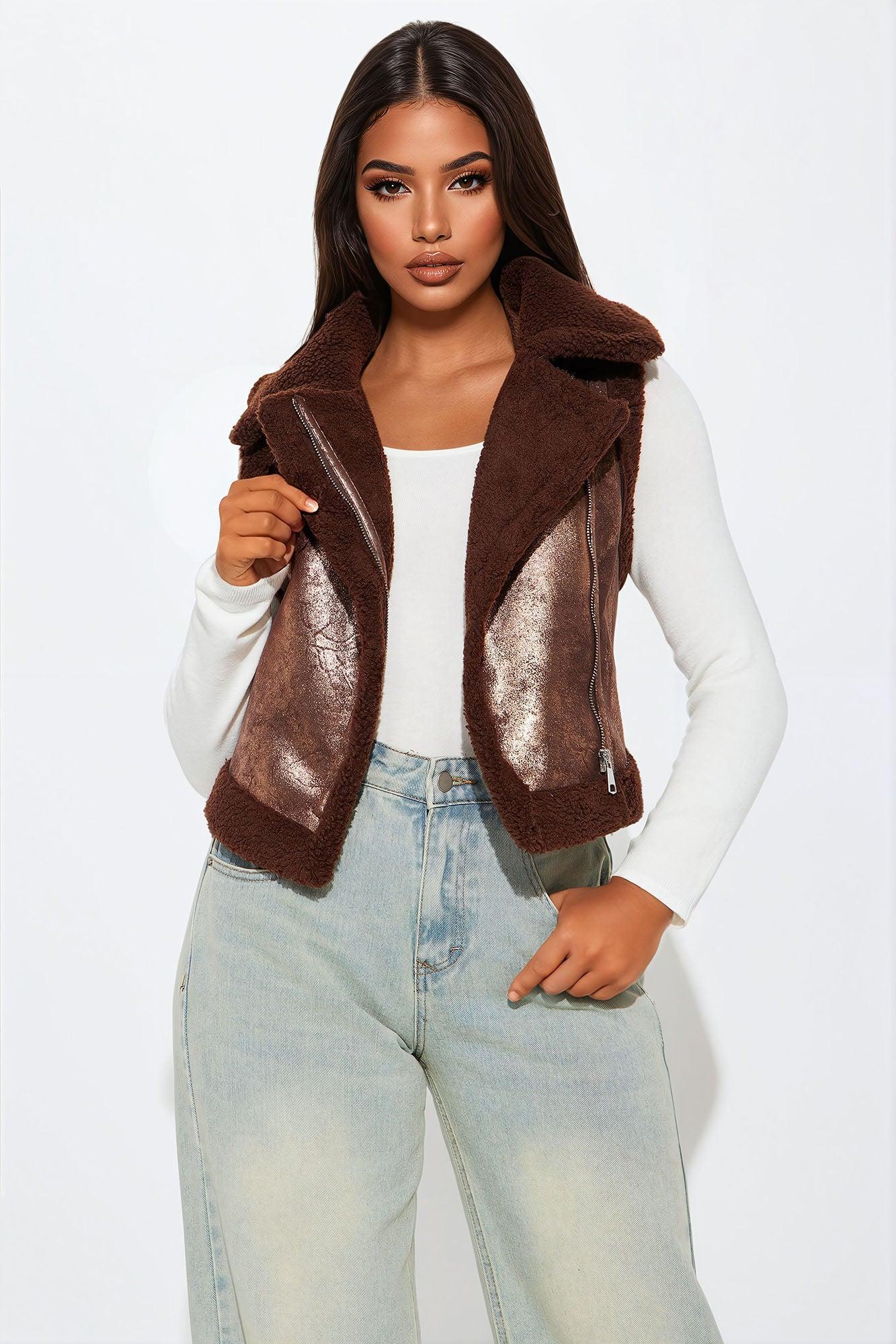 Nonsense Shearling Vest - Brown Product Image