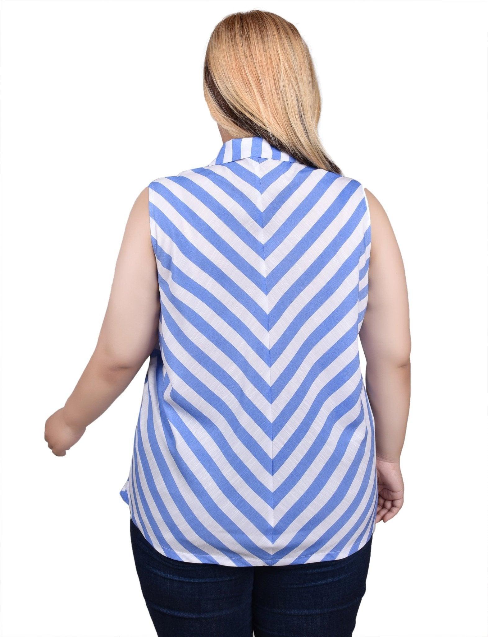 NY Collection Sleeveless Collared Chevron Striped Blouse - Plus Product Image