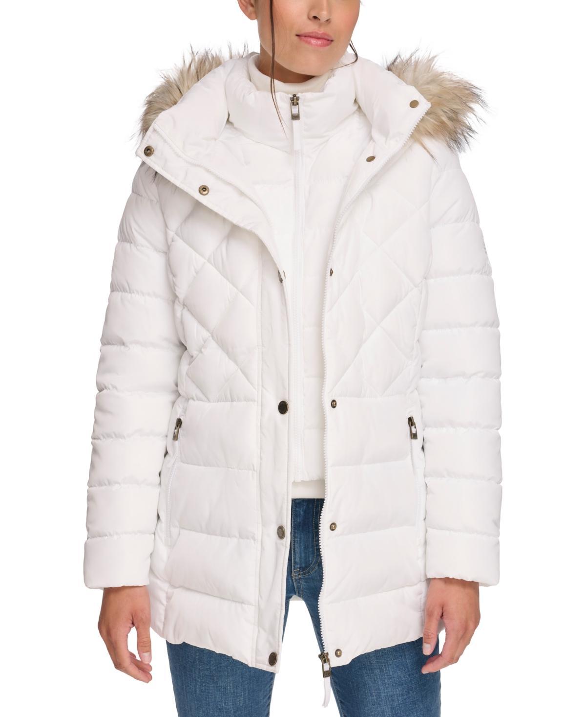 Tommy Hilfiger Womens Bibbed Faux-Fur-Trim Hooded Puffer Coat, Created for Macys Product Image