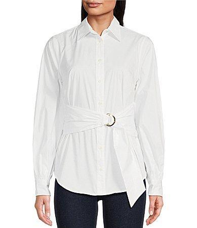 Lauren Ralph Lauren Petite Size Sarill White Tie Front Long Blouson Sleeve Top Product Image