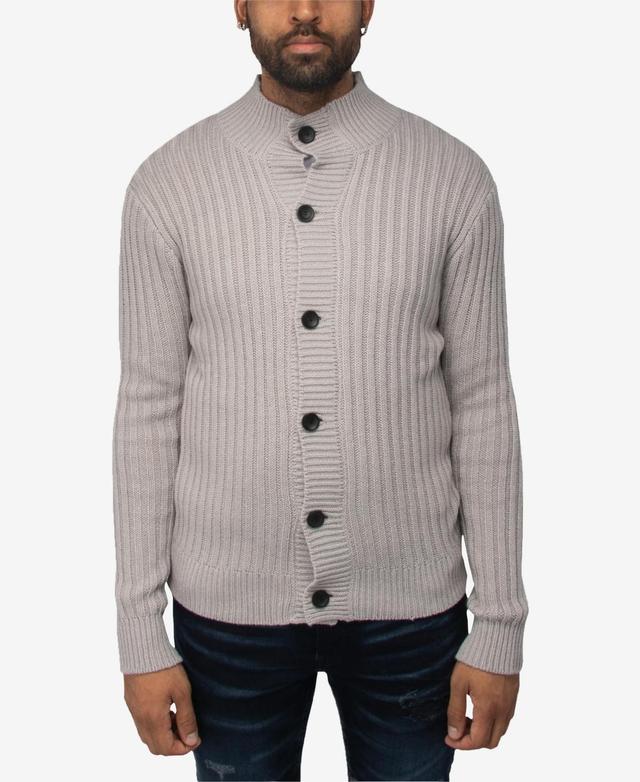 X-Ray Mens Button Up Stand Collar Ribbed Knit Cardigan Sweater Product Image