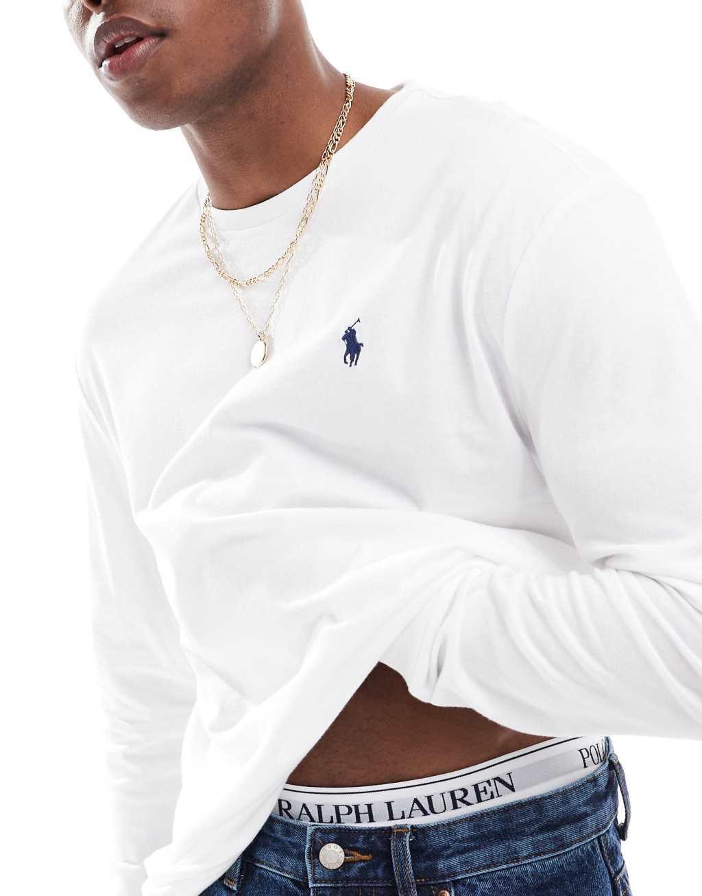 Polo Ralph Lauren icon logo long sleeve t-shirt in white Product Image