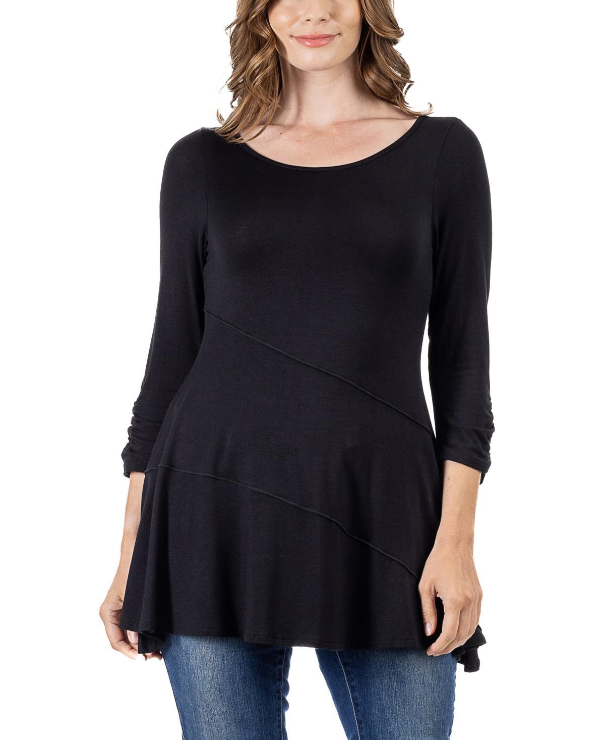 24seven Comfort Apparel Womens Ruched Sleeve Swing Tunic Top Product Image