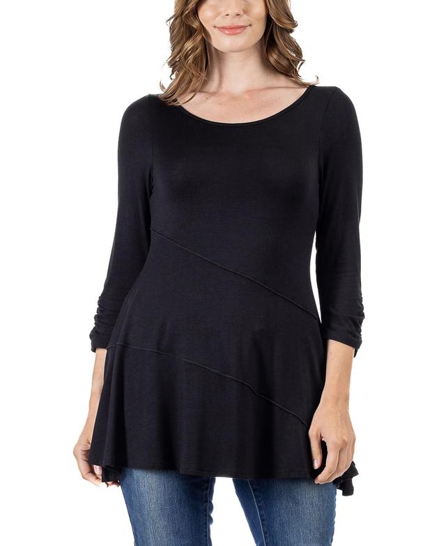 24seven Comfort Apparel Womens Ruched Sleeve Swing Tunic Top Product Image