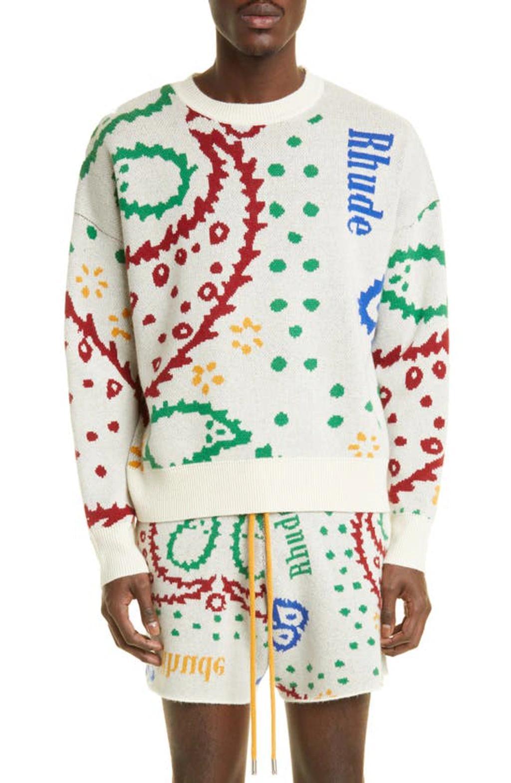 Merino Wool And Cashmere-blend Jacquard Sweater In Creme Multi Product Image