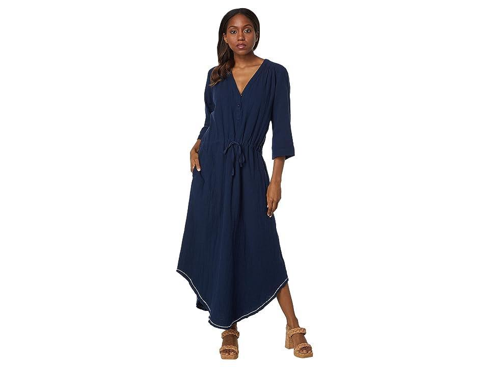 Lilla P 3/4 Sleeve Split-Neck Maxi Dress (Navy) Women's Clothing Product Image