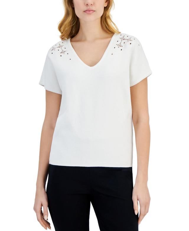 T Tahari Floral Eyelet Extended Sleeve Top Product Image