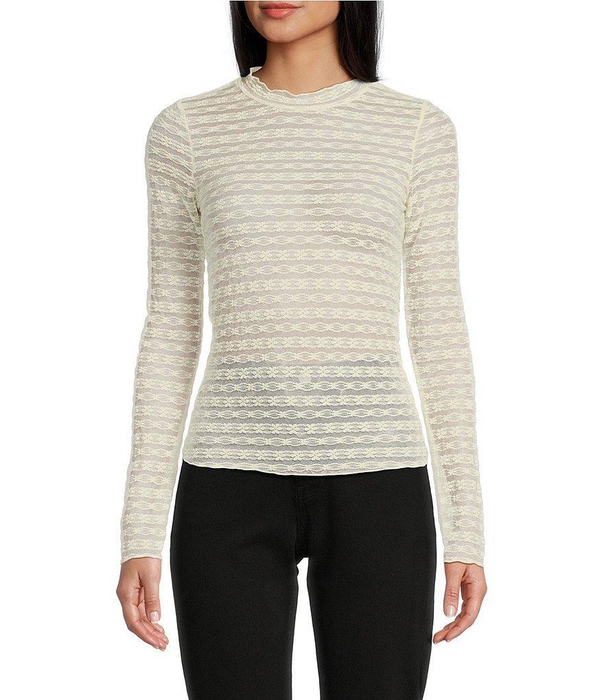 Originality Long Sleeve Lace Mock Neck Top Product Image