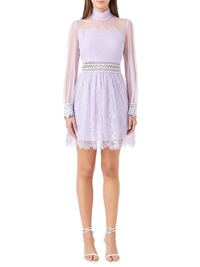 Endless Rose Mixed Lace Long Sleeve Cocktail Dress Product Image