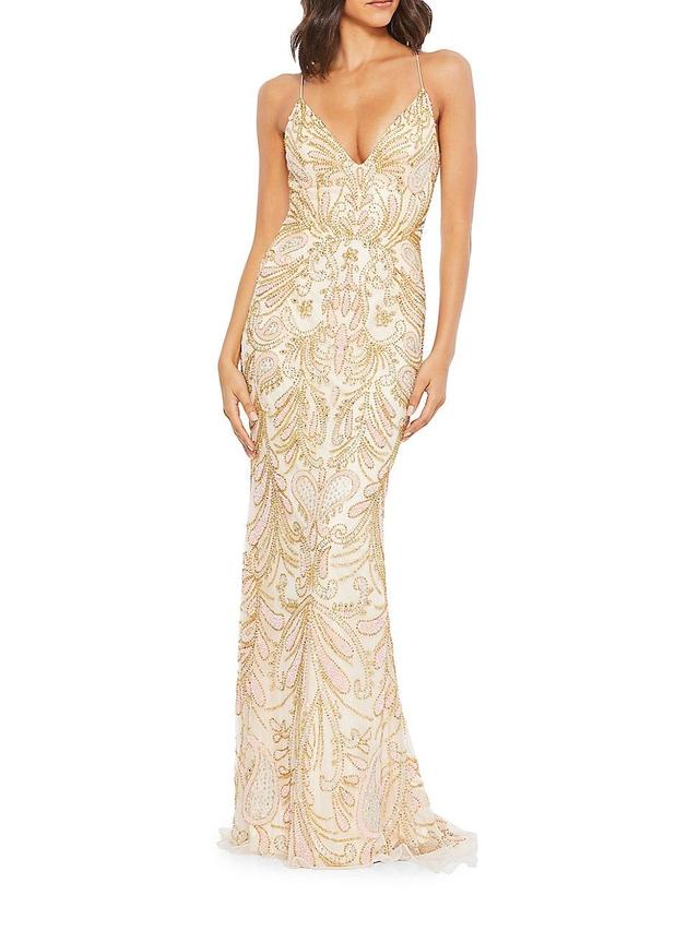 Womens Sequin-Embellished Lace-Up Back Gown Product Image