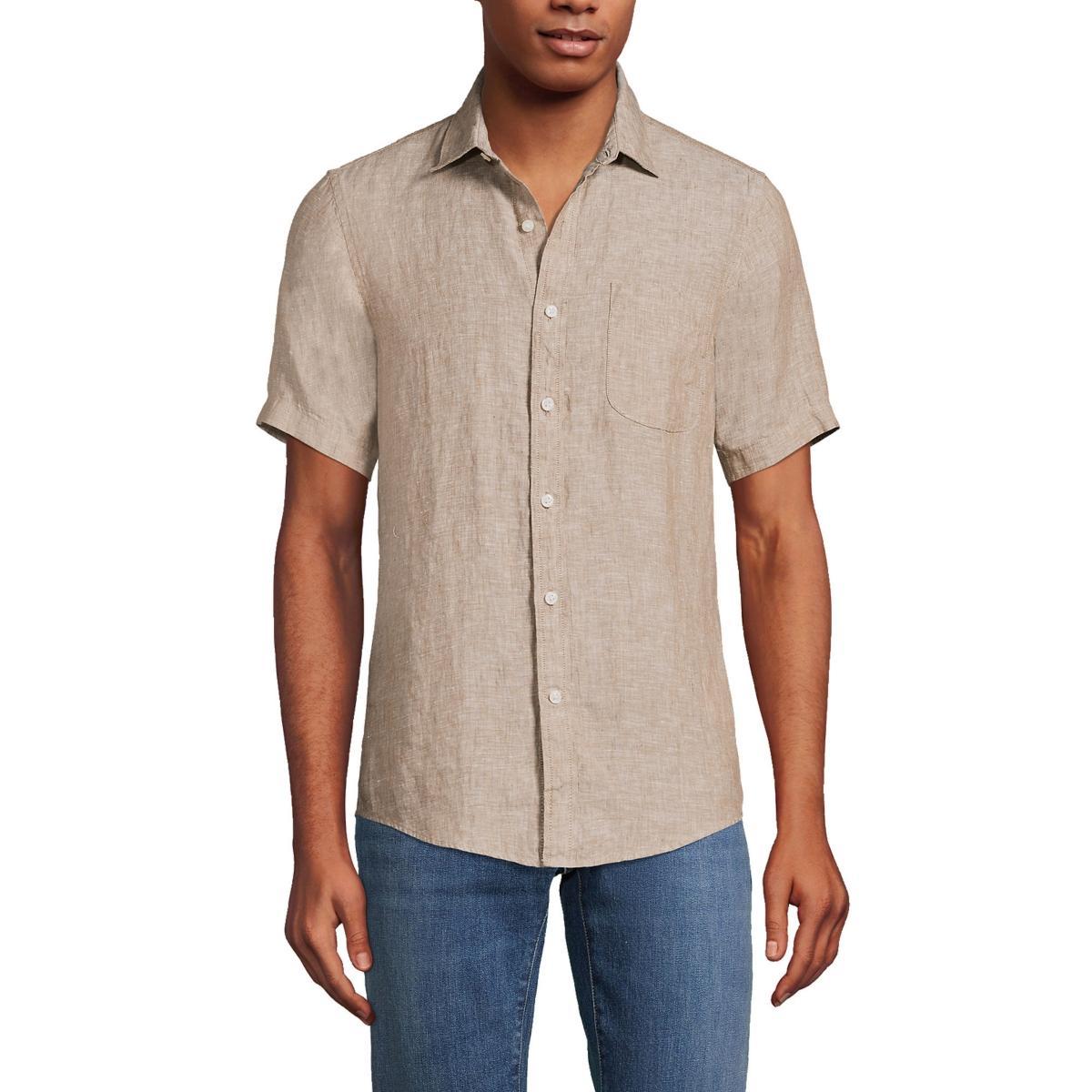 Mens Lands End Traditional-Fit Linen Button-Down Shirt Product Image