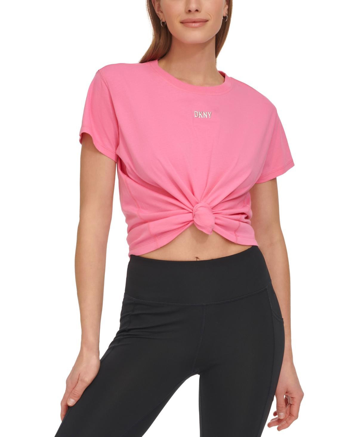 Dkny Sport Womens Knot-Front Metallic Logo T-Shirt Product Image