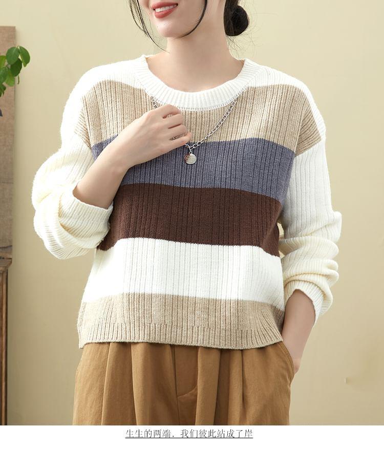 Crew Neck Color Block Sweater Product Image