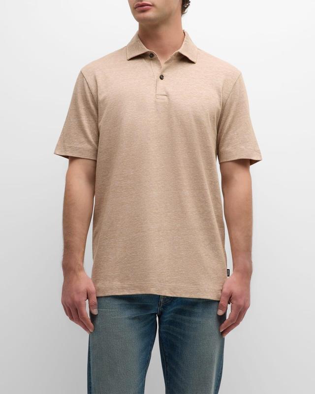 Men's Solid Linen Cotton Short-Sleeve Polo Shirt Product Image