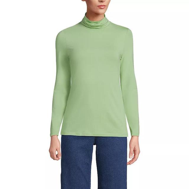 Womens Lands End Lightweight Fitted Turtleneck Soft Green Product Image