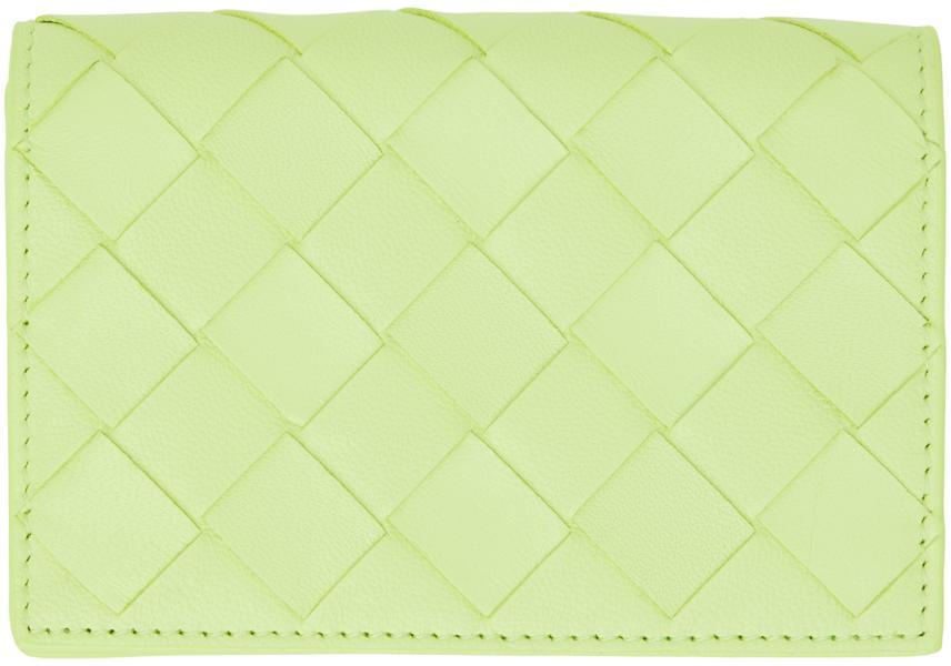 BOTTEGA VENETA Green Intrecciato Card Holder In 3579 Fennel Gold Product Image