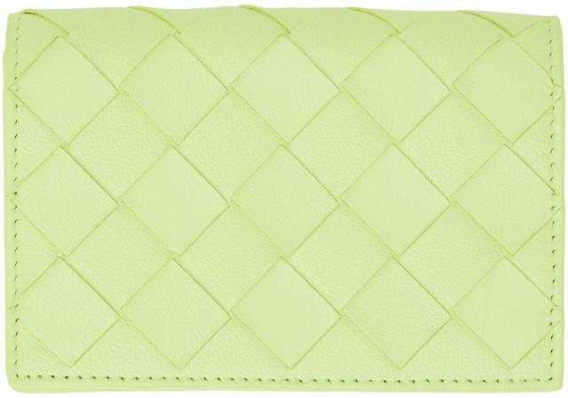 BOTTEGA VENETA Green Intrecciato Card Holder In 3579 Fennel Gold Product Image