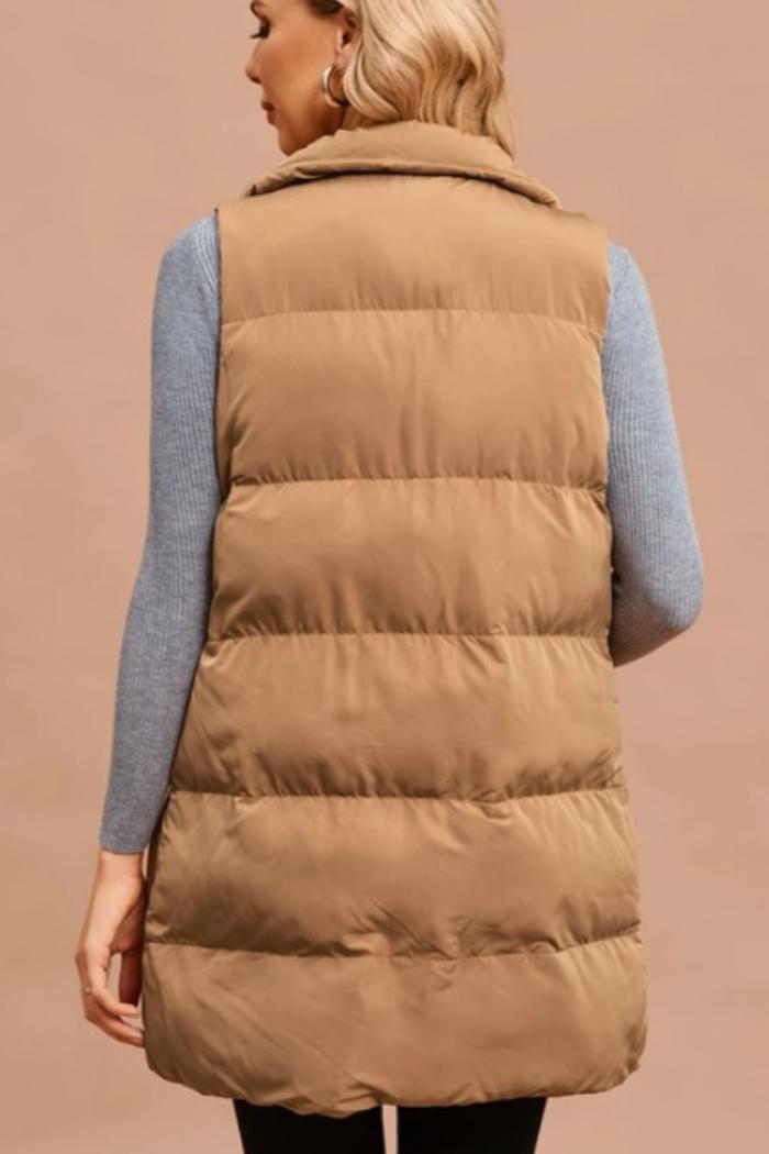 Full Zipper Pockets Puffer Outerwear Vest Product Image