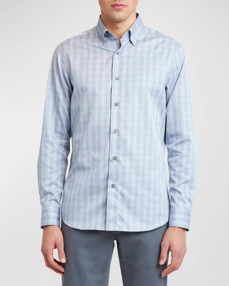 Mens Cotton Grid Check Sport Shirt Product Image