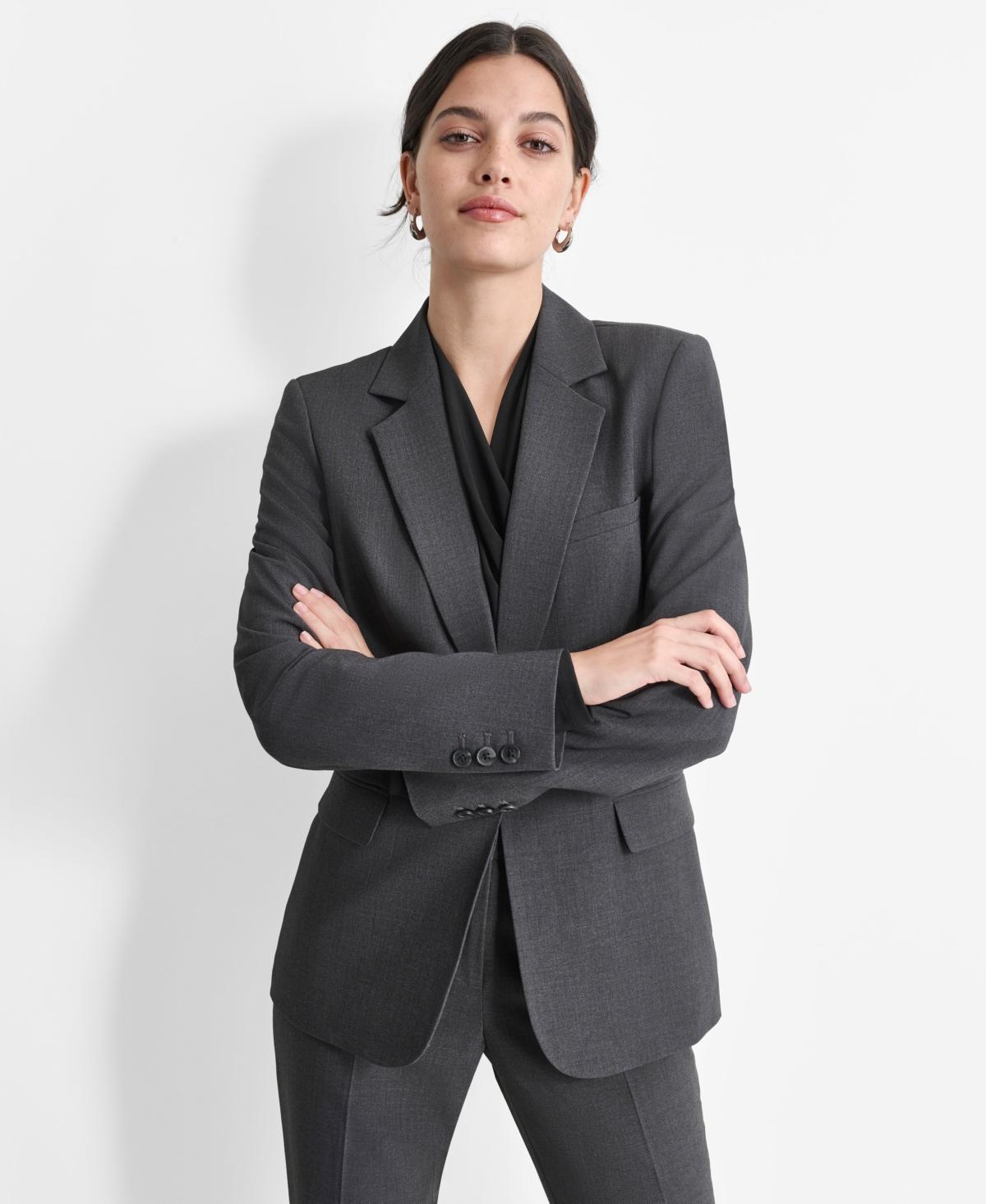 Dkny Womens Notch-Lapel Button-Front Long-Sleeve Jacket Product Image