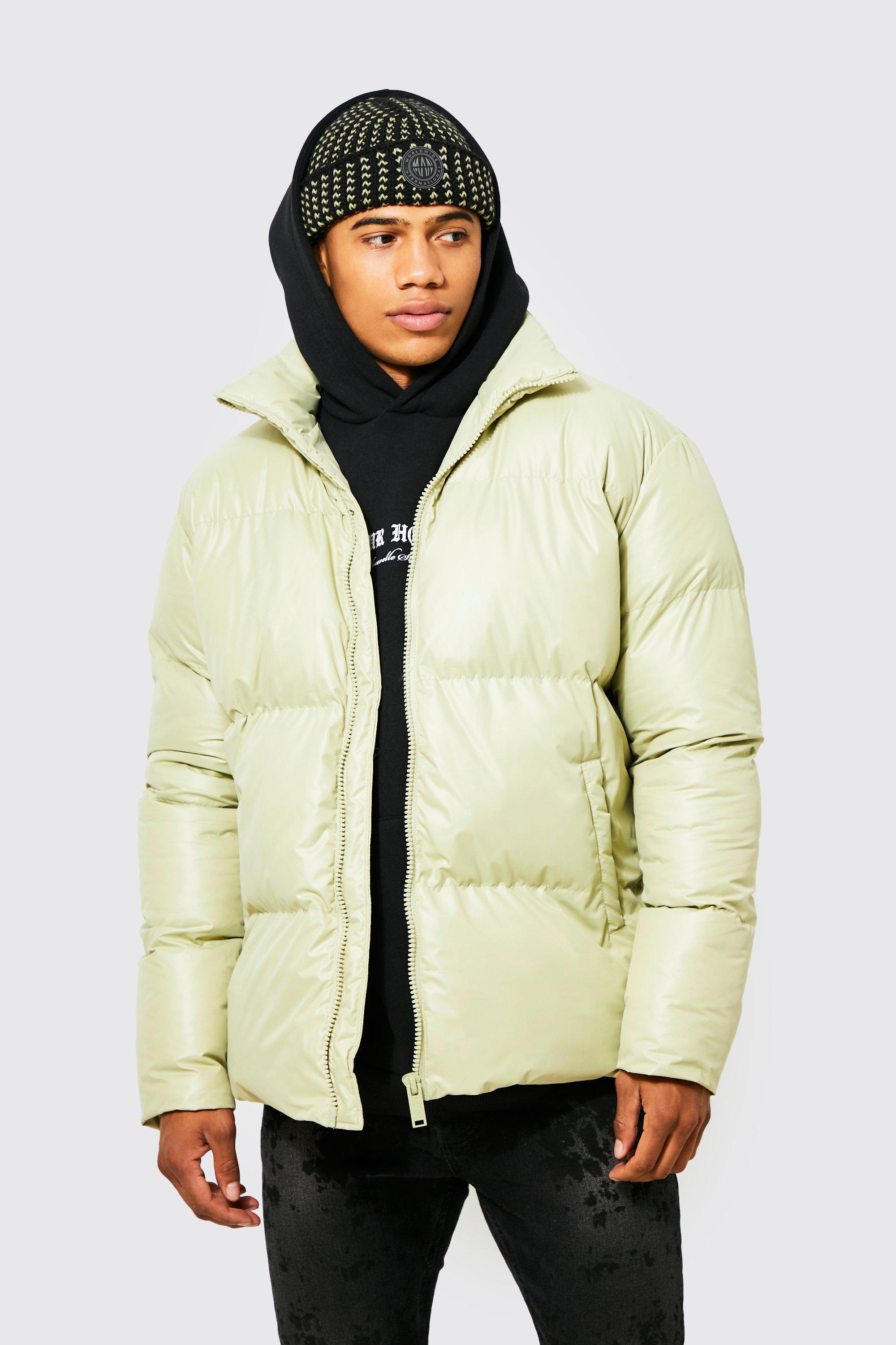 Mens Green Oversized Funnel Neck Mid Puffer, Green Product Image